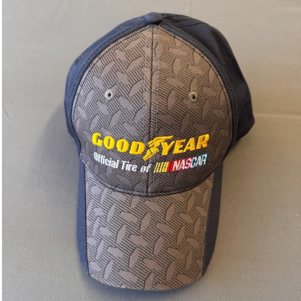 Goodyear NASCAR Baseball Cap Navy Blue Grey Diamond Plate Tire Tread Hat OSFA